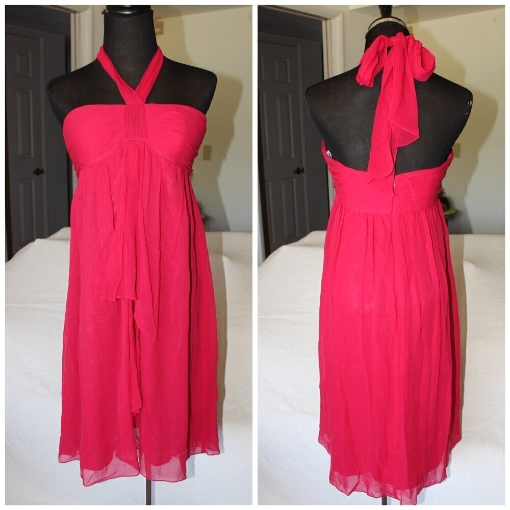 NWT Oleg Cassini 100% Silk Fuchsia Mini dress Cocktail Party Halter neck Size 8
